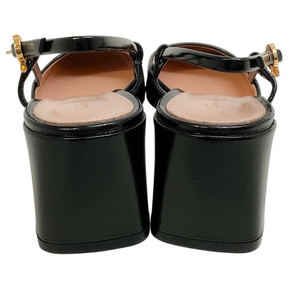 Gianvito Rossi Black Patent Leather Square Toe Slingback Pumps - Picture 5 of 10